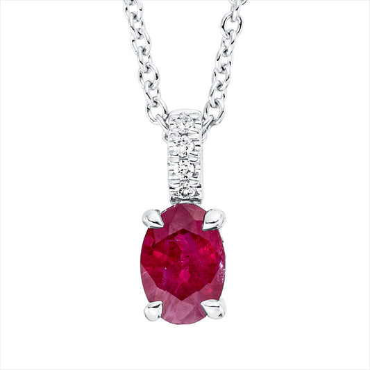 Collier 18 kt WG, mit ZÖ 42 cm, 4 Brill. 0,02 ct, TW-si, 1 Rubin 0,58 ct rot