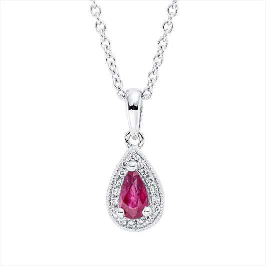 Collier 18 kt WG, mit ZÖ 42 cm, 17 Brill. 0,04 ct, TW-si, 1 Rubin 0,26 ct rot