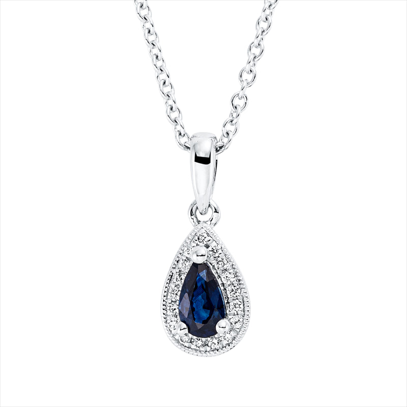 Collier 18 kt WG, mit ZÖ 42 cm, 17 Brill. 0,04 ct, TW-si, 1 Saphir 0,26 ct blau