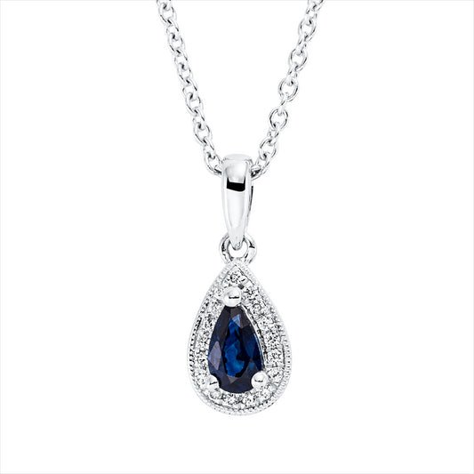 Collier 18 kt WG, mit ZÖ 42 cm, 17 Brill. 0,04 ct, TW-si, 1 Saphir 0,26 ct blau