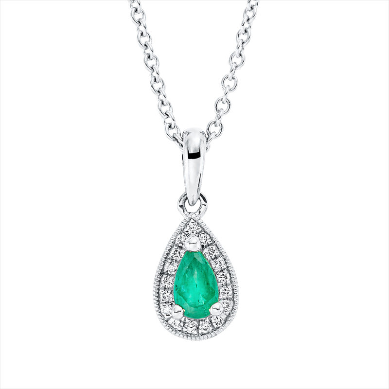 Collier 18 kt WG, mit ZÖ 42 cm, 17 Brill. 0,04 ct, TW-si, 1 Smaragd 0,22 ct grün