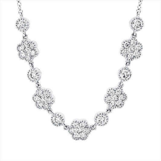 Collier 18 kt WG, mit ZÖ 42 cm, 5 Brill. 0,14 ct, TW-si, 6 Brill. 0,35 ct, TW-si, 28 Brill. 0,37 ct, TW-si