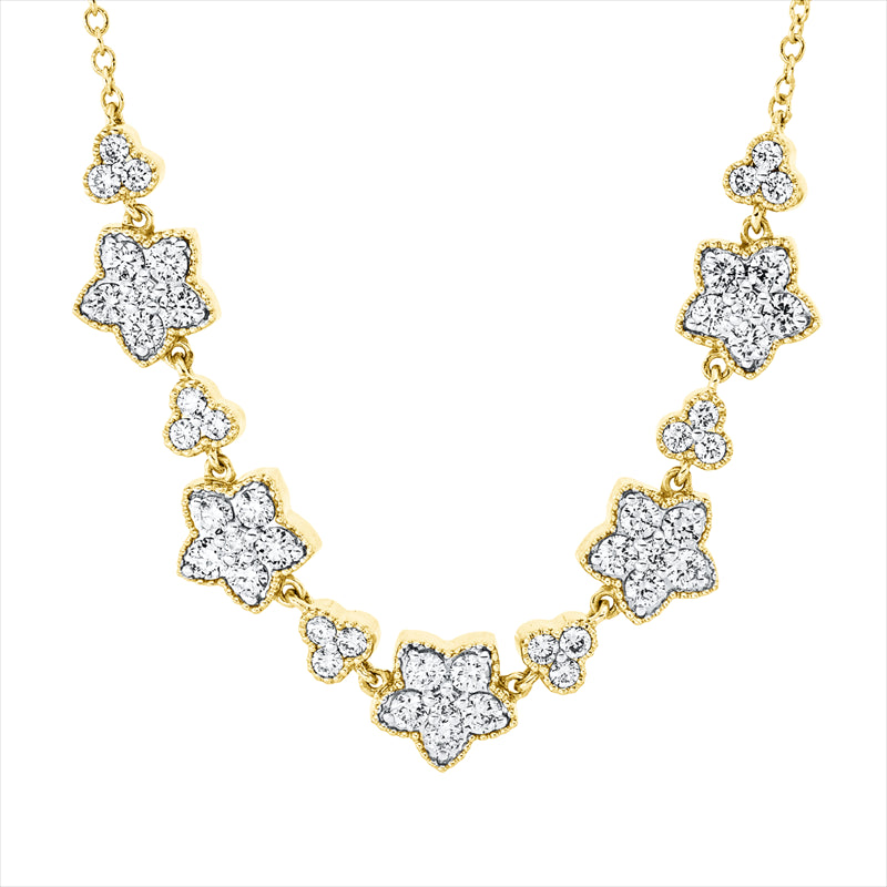 Collier 18 kt GG, Fassung rhodiniert, 25 Brill. 0,62 ct, TW-si, 23 Brill. 0,29 ct, TW-si