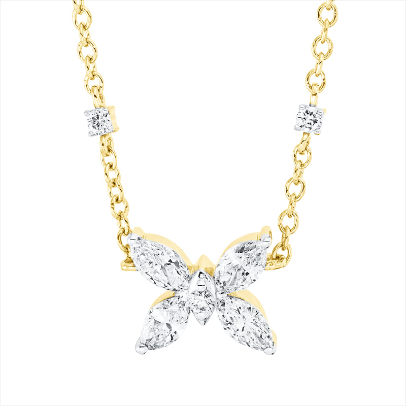 Collier 18 kt GG, Fassung rhodiniert, 4 Nav. 0,35 ct, TW-si, 7 Brill. 0,10 ct, TW-si