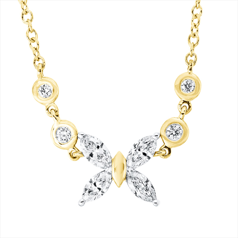 Collier 18 kt GG, Fassung rhodiniert, 2 Brill. 0,03 ct, TW-si, 4 Nav. 0,29 ct, TW-si, 2 Brill. 0,02 ct, TW-si