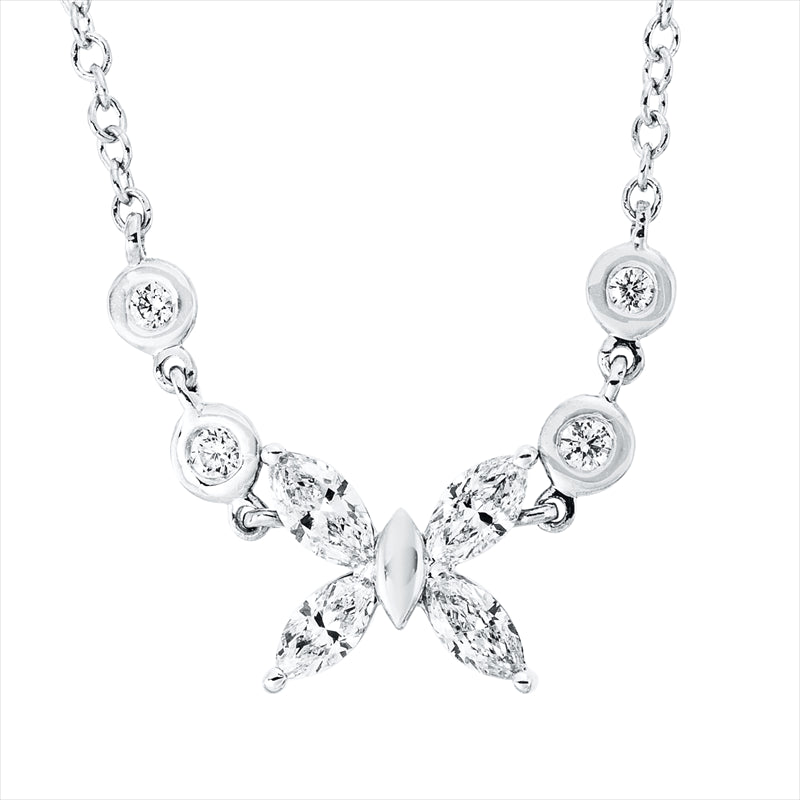 Collier 18 kt WG, mit ZÖ 42 cm, 2 Brill. 0,03 ct, TW-si, 4 Nav. 0,30 ct, TW-si, 2 Brill. 0,02 ct, TW-si