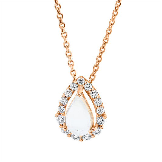 Collier 18 kt RG, mit ZÖ 42 cm, 15 Brill. 0,18 ct, TW-si, 1 Amethyst 0,97 ct grün
