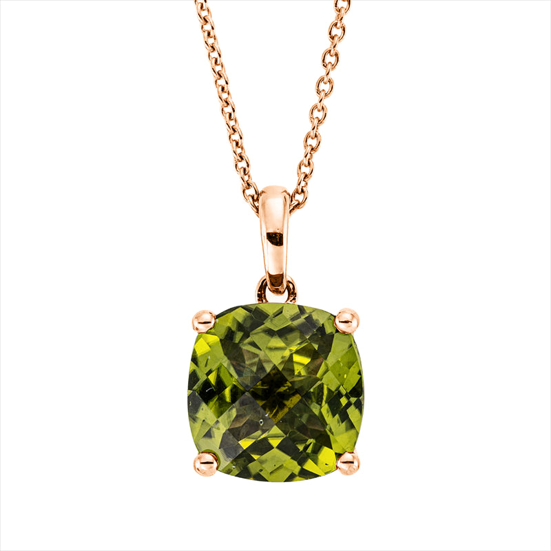 Collier 18 kt RG, mit Öse, 3 Brill. 0,05 ct, TW-si, 2 Brill. 0,01 ct, TW-si, 1 Peridot 4,35 ct grün