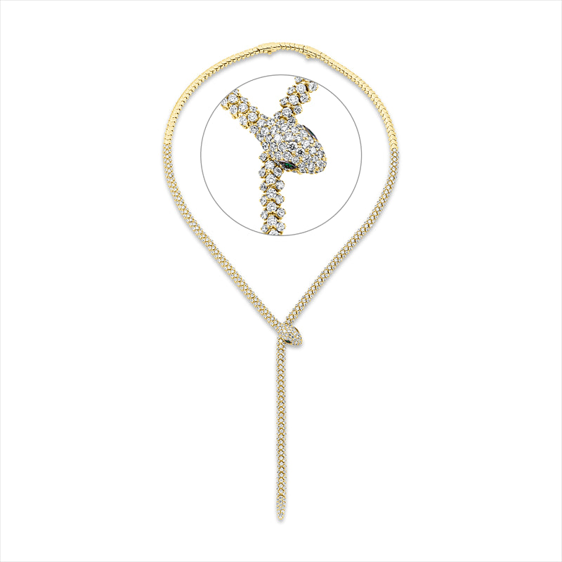 Collier 18 kt GG, Fassung teils schwarz rhodinie, 409 Brill. 10,50 ct, TW-vsi, 2 Tsavorith 0,04 ct grün