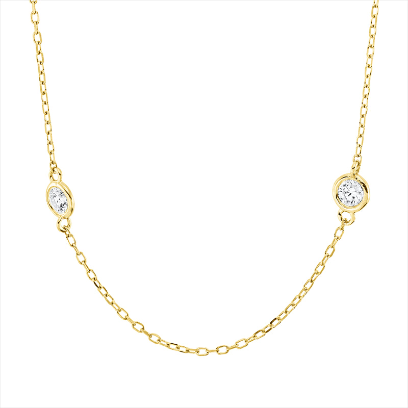 Collier 18 kt GG, mit ZÖ 38 cm, 9 Brill. 0,35 ct, TW-vsi/si