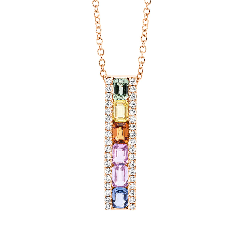 Collier 18 kt RG, 36 Brill. 0,25 ct, TW-si, 6 Saphire 1,45 ct multicolor