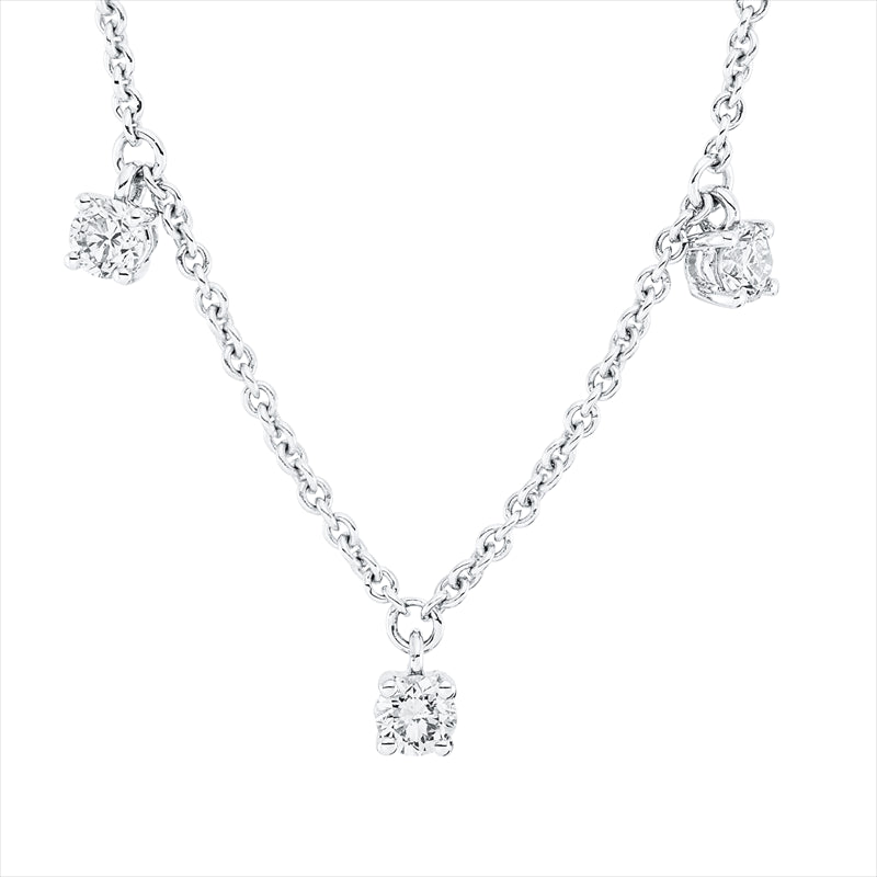 Collier 18 kt WG, mit ZÖ 43 cm + 40,6 cm, 7 Brill. 0,75 ct, TW-vsi/si