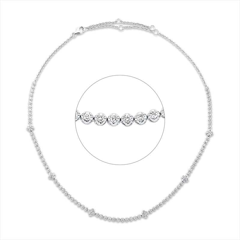 Collier 18 kt WG, mit ZÖ 35,5 + 38 + 40,6 cm, 101 Brill. 1,74 ct, TW-vsi/si