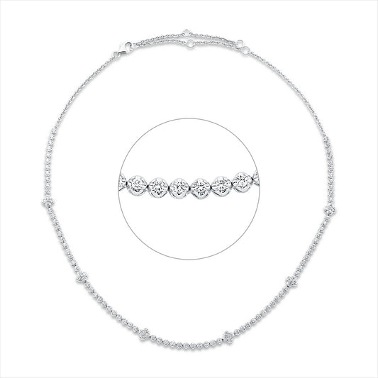 Collier 18 kt WG, mit ZÖ 35,5 + 38 + 40,6 cm, 101 Brill. 1,74 ct, TW-vsi/si