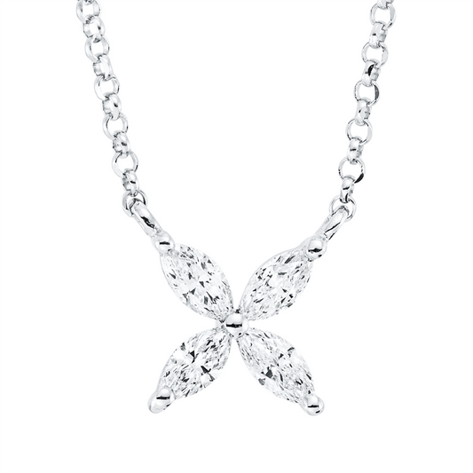 Collier 18 kt WG, mit ZÖ 38 cm, 40.5 cm, 4 Nav. 0,12 ct, TW-si