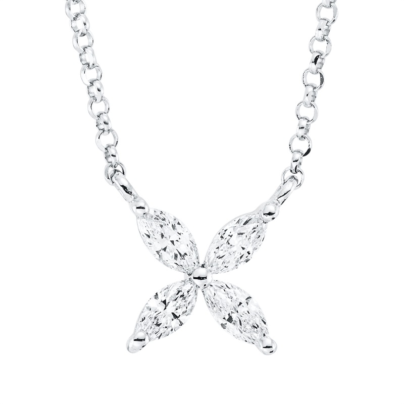 Collier 18 kt WG, mit ZÖ 38 cm, 40.5 cm, 4 Nav. 0,12 ct, TW-si
