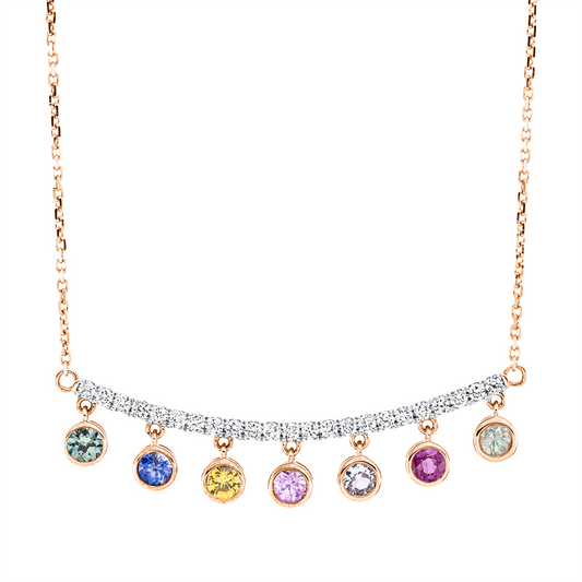Collier 18 kt RG+WG, 23 Brill. 0,35 ct, TW-si, 6 Saphire 0,88 ct multicolor