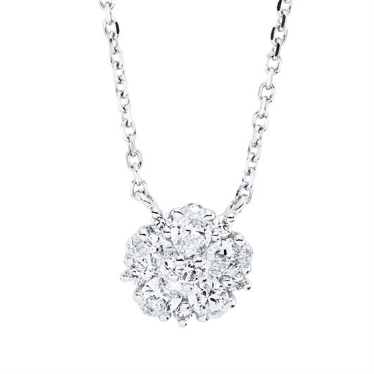Collier 18 kt WG, mit ZÖ 42 cm, 5 Oval 0,44 ct, TW-si, 6 Brill. 0,06 ct, TW-si