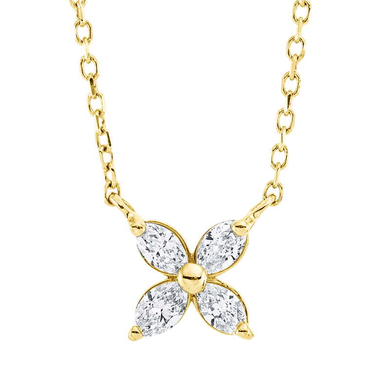 Collier 18 kt GG, mit ZÖ 40 cm + 42 cm, 4 Nav. 0,20 ct, TW-si