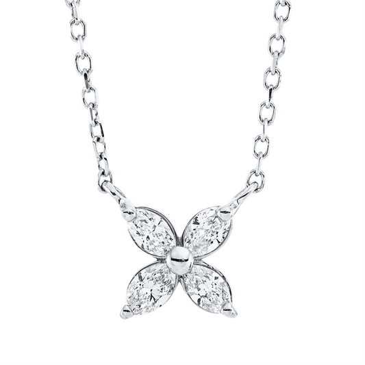 Collier 18 kt WG, mit ZÖ 40 cm + 42 cm, 4 Nav. 0,20 ct, TW-si