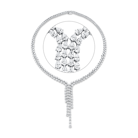 Collier 18 kt WG, 64 Tropfen 9,23ct, 2 Tropfen 0,35ct, 2 Tropfen 0,60ct, 184 Tropfen 10,98ct, TW-si