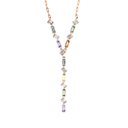 Collier 18 kt RG, mit ZÖ 40 cm, 16 Bag. 0,37 ct, TW-vsi, 8 Saphire 1,18 ct multicolor