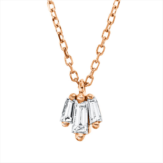Collier 18 kt RG, mit ZÖ 40,6 cm, 3 Trap. 0,16 ct, TW-vsi