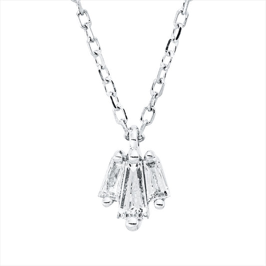 Collier 18 kt WG, mit ZÖ 40,6 cm, 3 Trap. 0,15 ct, TW-vsi