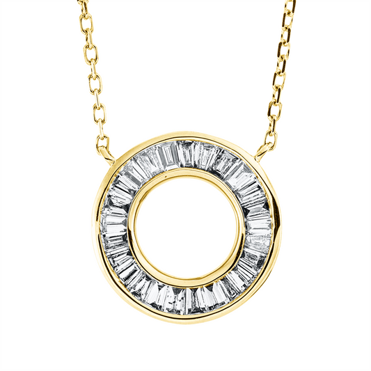 Collier 18 kt GG, mit ZÖ 40 cm, 25 Trap. 0,31 ct, TW-vsi