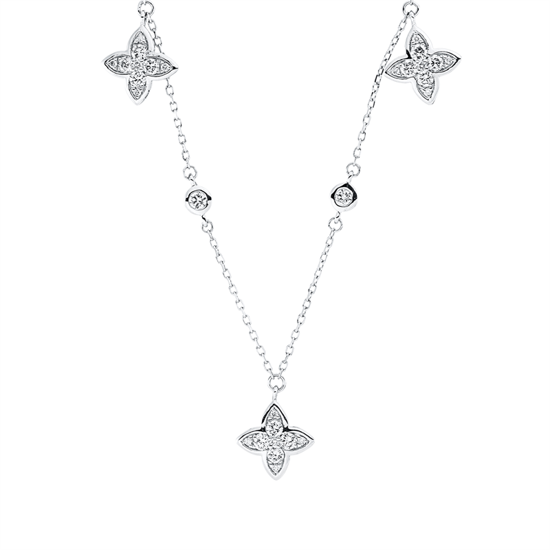 Collier 18 kt WG, mit ZÖ 40 cm, 31 Brill. 0,57 ct, TW-si