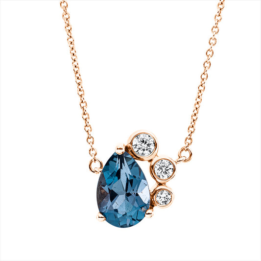 Collier 18 kt RG, mit ZÖ 43 cm, 3 Brill. 0,12 ct, TW-pi, 1 Topas 1,50 ct Lond. blue