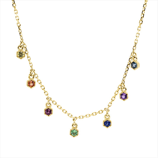 Collier 14 kt GG, mit ZÖ 42 cm, 4 Farbsteine 0,19 ct multicolor, 3 Saphire 0,13 ct multicolor