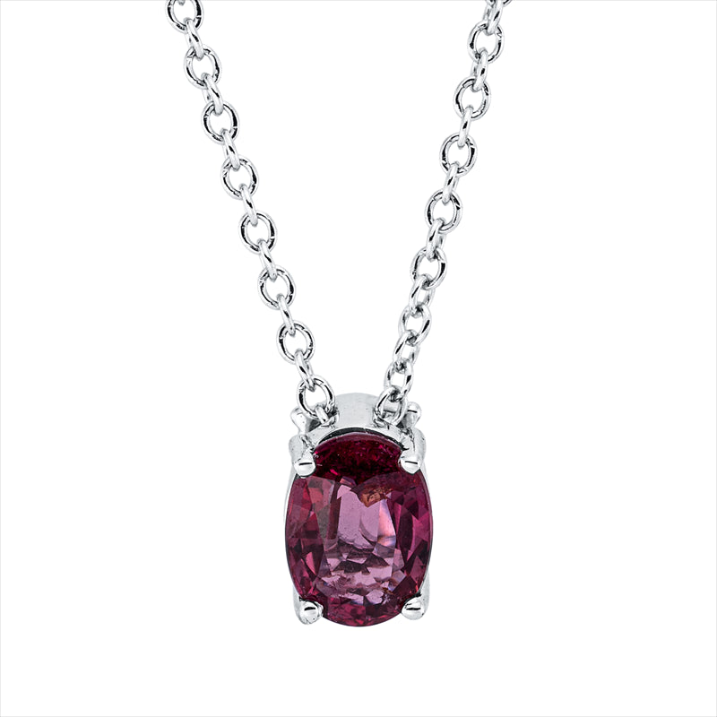 Collier 18 kt WG, mit ZÖ 40 cm + 43 cm, 1 Rubin 1,10 ct rot