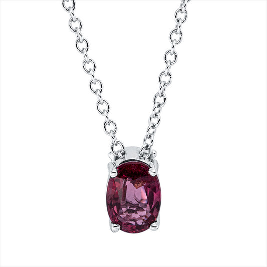 Collier 18 kt WG, mit ZÖ 40 cm + 43 cm, 1 Rubin 1,10 ct rot