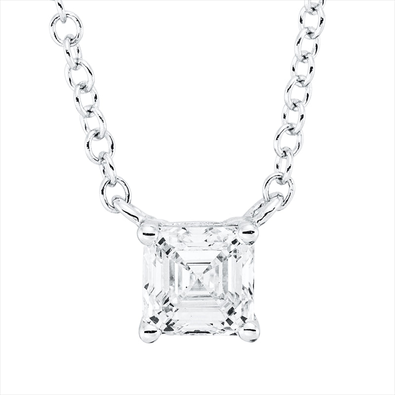 Collier 18 kt WG, 1 Assher 0,51 ct, F-vsi