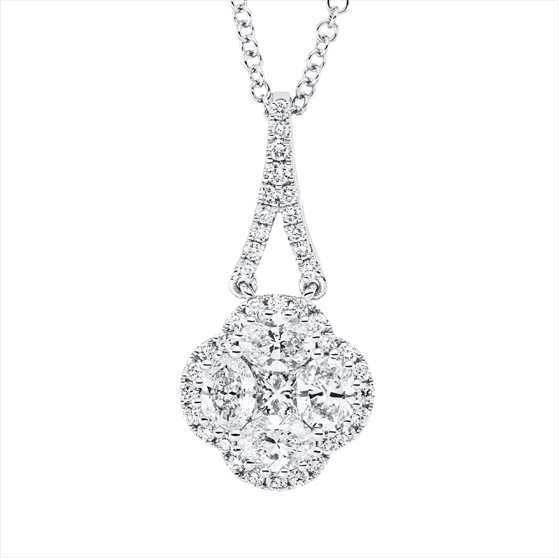 Collier 14 kt WG, mit ZÖ 40 cm + 43 cm, 4 Oval 0,57 ct, TW-vsi, 1 Princ.0,12 ct, TW-vsi, 38 Brill.0,18 ct, TW-si