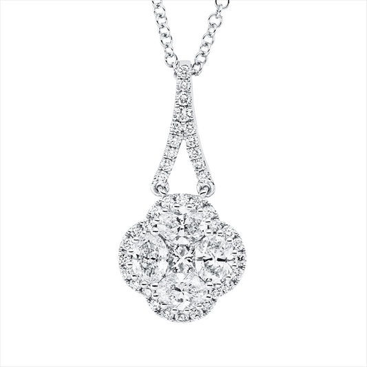 Collier 14 kt WG, mit ZÖ 40 cm + 43 cm, 4 Oval 0,57 ct, TW-vsi, 1 Princ.0,12 ct, TW-vsi, 38 Brill.0,18 ct, TW-si