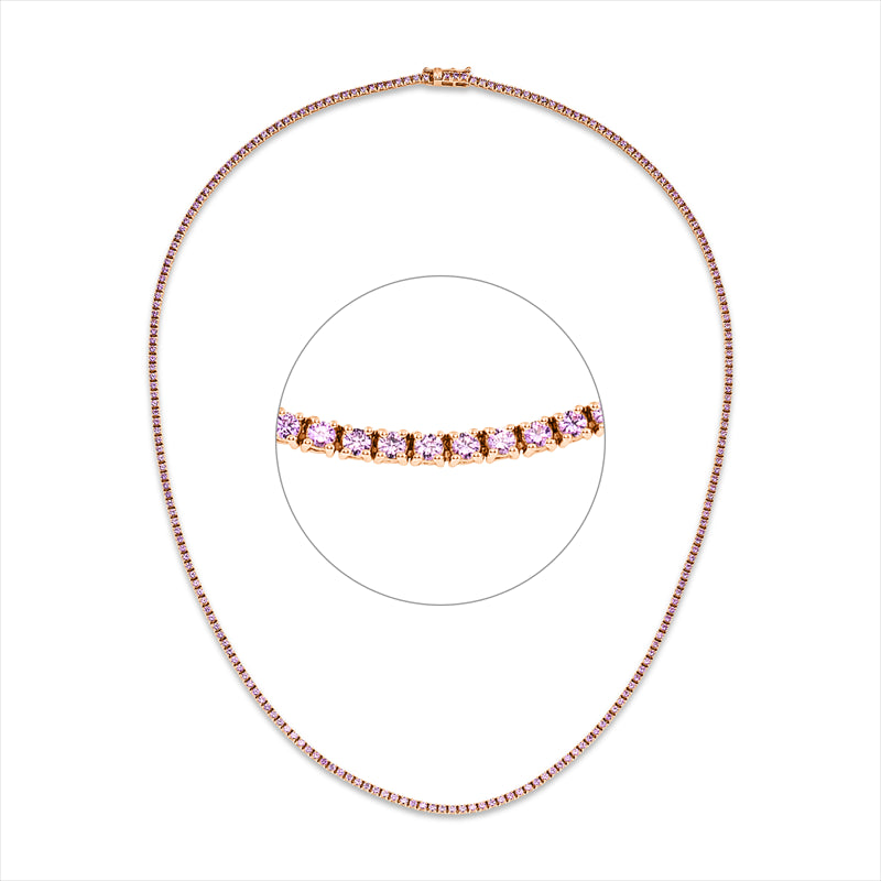 Collier 14 kt RG, 220 Saphire 3,83 ct pink