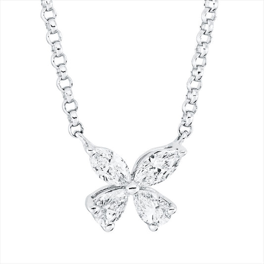 Collier 18 kt WG, 2 Tropfen 0,11 ct, F-vsi, 2 Nav. 0,12 ct, F-vsi