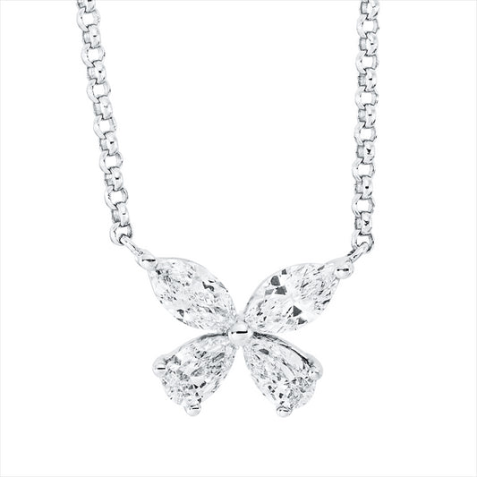 Collier 18 kt WG, 2 Tropfen 0,21 ct, F-vsi, 2 Nav. 0,24 ct, F-vsi