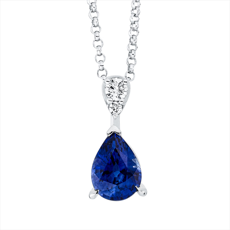 Collier 18 kt WG, mit Öse, 2 Brill. 0,06 ct, F-vsi, 1 Saphir 0,88 ct blau