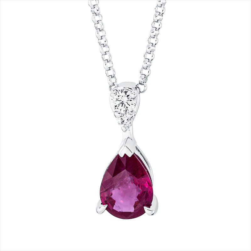 Collier 18 kt WG, mit Öse, 2 Brill. 0,06 ct, F-vsi, 1 Rubin 0,70 ct rot