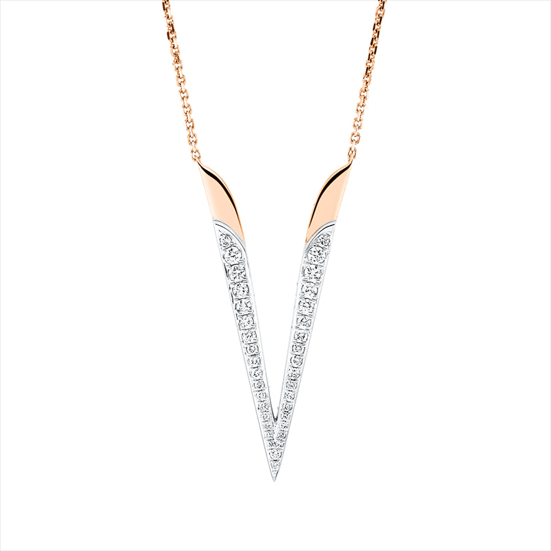 Collier 18 kt RG+WG, mit ZÖ 44,5 cm, 36 Brill. 0,36 ct, F-vsi