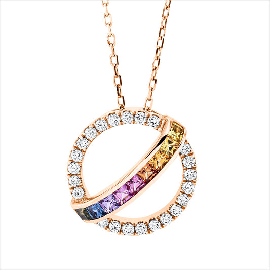 Collier 18 kt RG, 23 Brill. 0,27 ct, F-vsi, 9 Saphire 0,49 ct multicolor