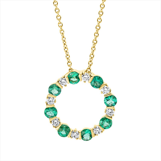 Collier 18 kt GG, mit ZÖ 40 cm + 43 cm, 8 Brill. 0,26 ct, E-vsi, 8 Smaragde 0,78 ct grün