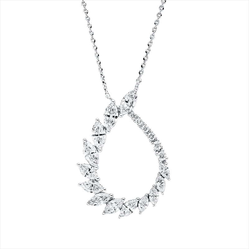 Collier 18 kt WG, mit ZÖ 38 cm + 40,6 cm, 13 Nav. 0,92 ct, TW-si, 6 Brill. 0,06 ct, TW-si