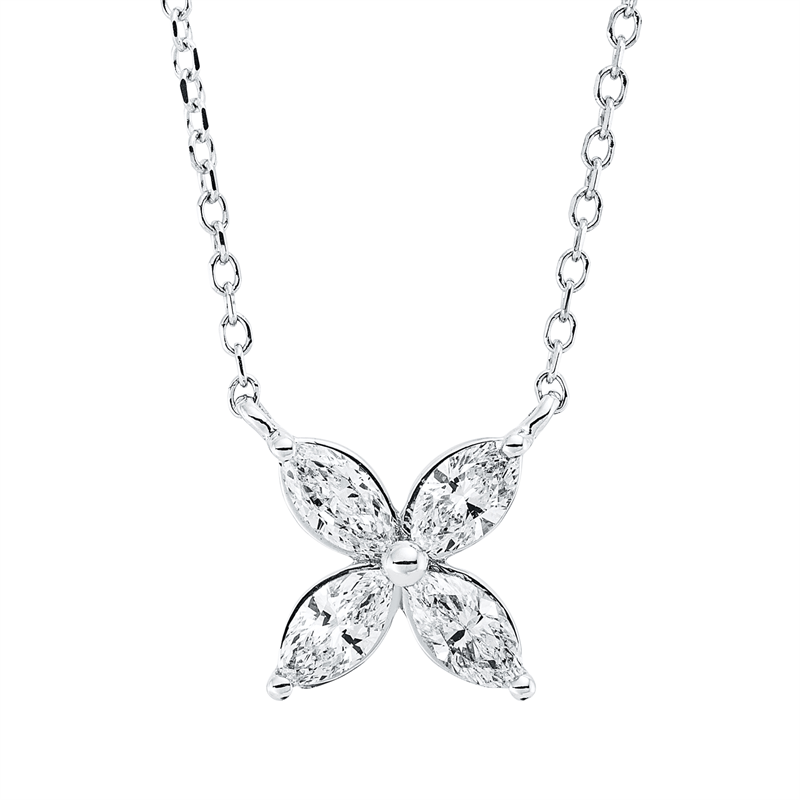 Collier 18 kt WG, mit ZÖ 40 cm + 42 cm, 4 Nav. 0,40 ct, TW-si