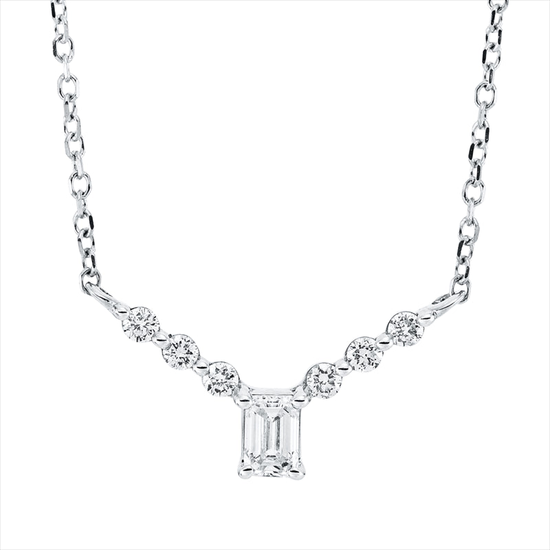 Collier 18 kt WG, 1 Sm.schliff 0,14 ct, TW-si, 6 Brill. 0,09 ct, TW-si