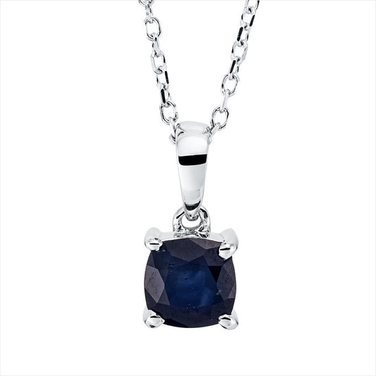 Collier 18 kt WG, mit ZÖ 42 cm, 1 Saphir 0,64 ct blau