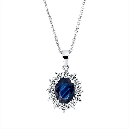 Collier 18 kt WG, mit Öse, 12 Brill. 0,55 ct, TW-si, 1 Saphir 1,50 ct blau